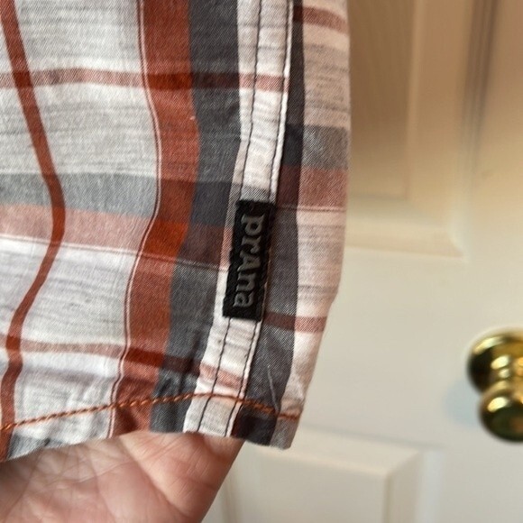 Prana shirt mens s m gray brown plaid button down short sleeve shirt - Picture 3 of 3